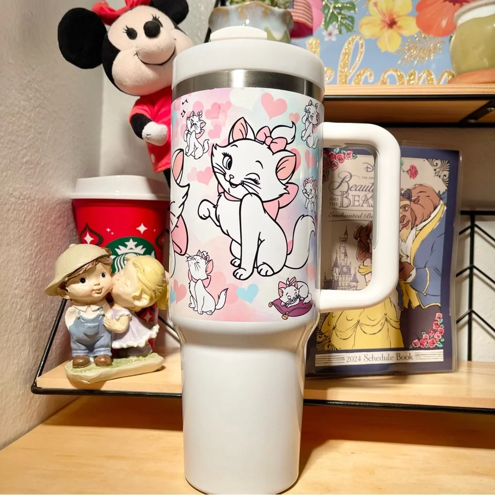 NEW Disney The Aristocats Marie 40 oz Tumbler/Water bottle/Mug with hand carry h - Picture 2 of 3